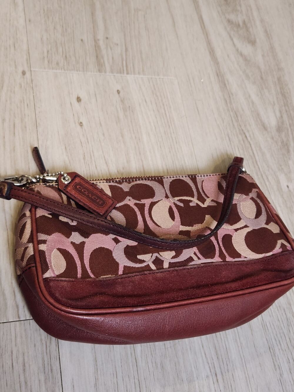 Vintage Coach 7027 Signature Optic C Demi Bag Brown Pink Suede Y2K 2004
